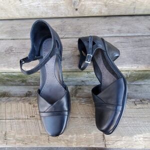 Dansko Roxy Black Leather Buckle Strap Heeled Mary Jane Comfort Clogs‎ 38